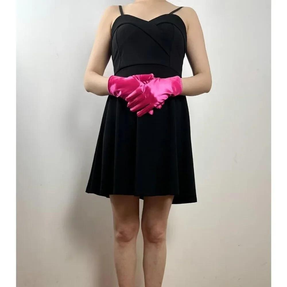 Women's Evening Fuchsia Short Satin Lace Gloves Gothic Choker Necklace design